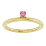 14K Gold Round Natural Pink Tourmaline Asymmetric Stackable Ring - Yellow Gold - view 3