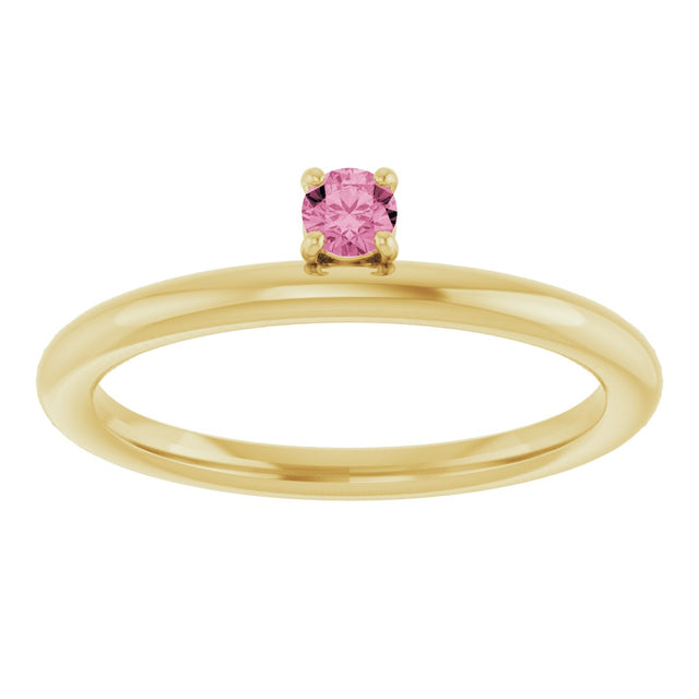 14K Gold Round Natural Pink Tourmaline Asymmetric Stackable Ring - Yellow Gold - view 3