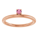 14K Gold Round Natural Pink Tourmaline Asymmetric Stackable Ring - Rose Gold - view 3