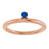 14K Gold Round Natural Blue Sapphire Asymmetric Stackable Ring - Rose Gold - view 3
