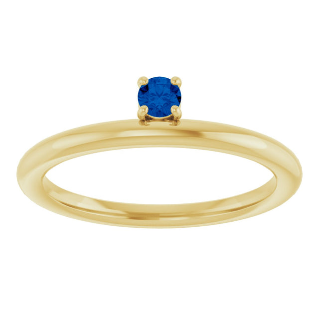 14K Gold Round Lab-Grown Blue Sapphire Asymmetric Stackable Ring - Yellow Gold - view 3