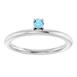14K Gold Round Natural Aquamarine Asymmetric Stackable Ring - White Gold - view 3