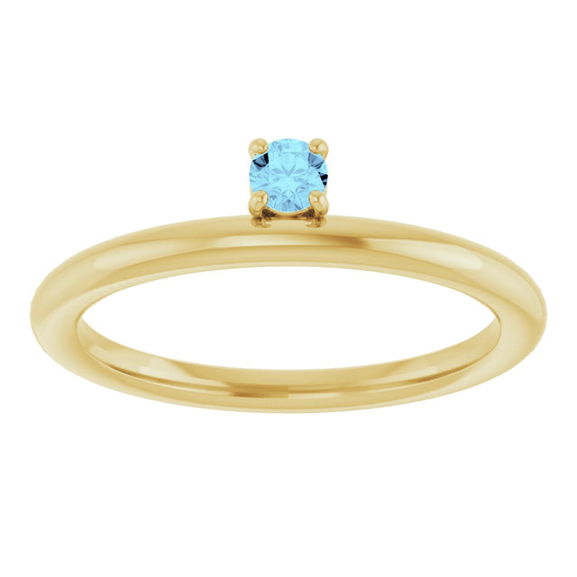 14K Gold Round Natural Aquamarine Asymmetric Stackable Ring - Yellow Gold - view 3
