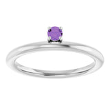 14K Gold Round Natural Amethyst Asymmetric Stackable Ring - White Gold - view 3
