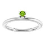 14K Gold Round Natural Peridot Asymmetric Stackable Ring - White Gold - view 3