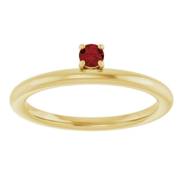 14K Gold Round Natural Mozambique Garnet Asymmetric Stackable Ring - Yellow Gold - view 3