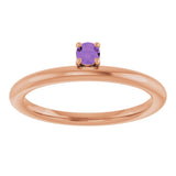 14K Gold Round Natural Amethyst Asymmetric Stackable Ring - Rose Gold - view 3