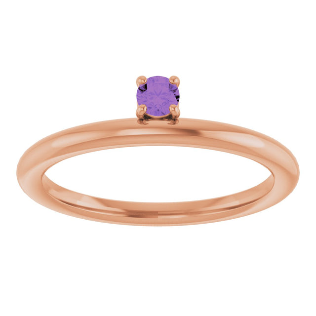 14K Gold Round Natural Amethyst Asymmetric Stackable Ring - Rose Gold - view 3