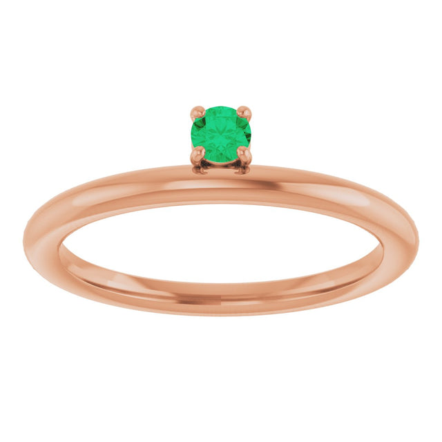 14K Gold Round Lab-Grown Emerald Asymmetric Stackable Ring - Rose Gold - view 3