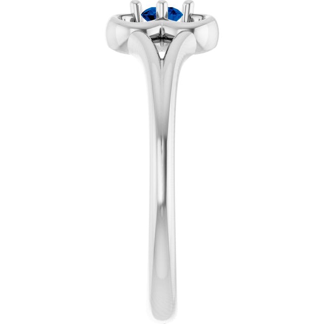 Platinum Round Natural Blue Sapphire Youth Flower Ring - view 4