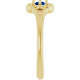 14K Gold Round Natural Blue Sapphire Youth Flower Ring - Yellow Gold - view 4
