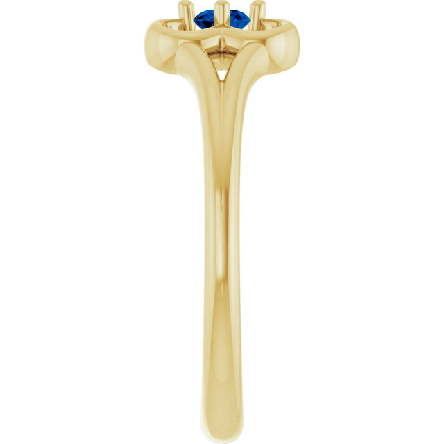 14K Gold Round Natural Blue Sapphire Youth Flower Ring - Yellow Gold - view 4