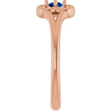 14K Gold Round Natural Blue Sapphire Youth Flower Ring - Rose Gold - view 4