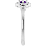 14K Gold Round Natural Amethyst Youth Flower Ring - White Gold - view 4