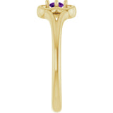 14K Gold Round Natural Amethyst Youth Flower Ring - Yellow Gold - view 4