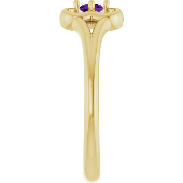 14K Gold Round Natural Amethyst Youth Flower Ring - Yellow Gold - view 4