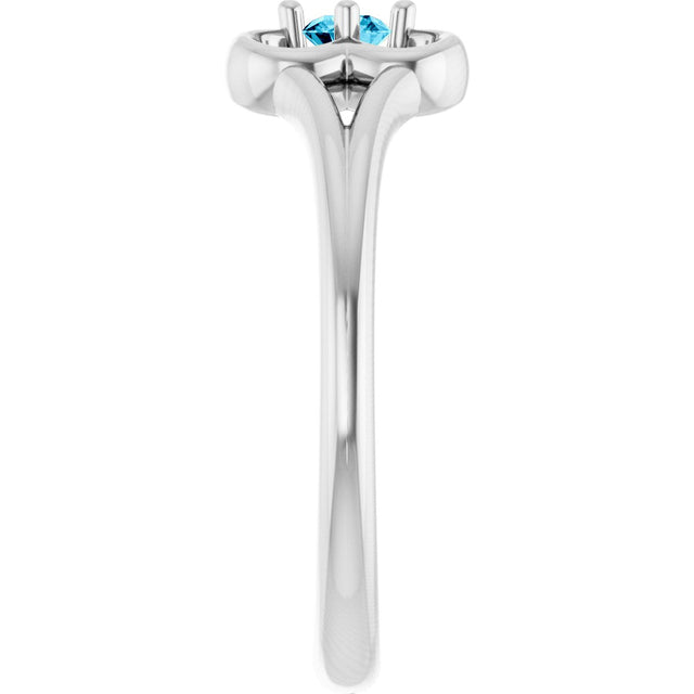 14K Gold Round Natural Aquamarine Youth Flower Ring - White Gold - view 4
