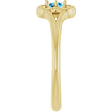 14K Gold Round Natural Aquamarine Youth Flower Ring - Yellow Gold - view 4