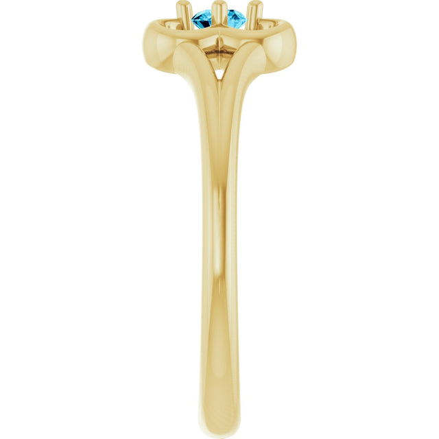 14K Gold Round Natural Aquamarine Youth Flower Ring - Yellow Gold - view 4