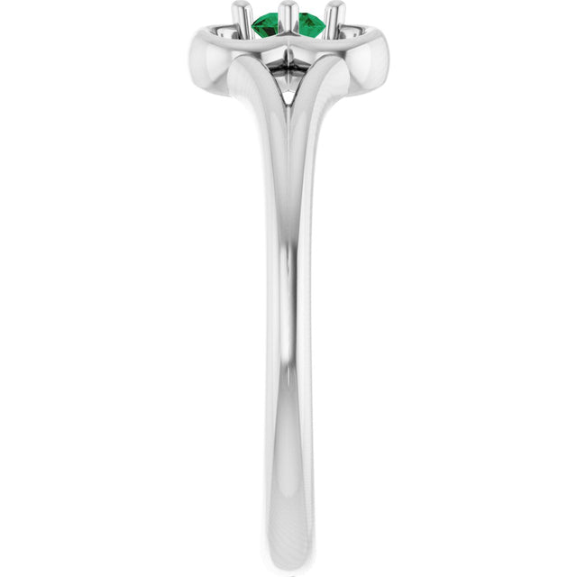 14K Gold Round Natural Emerald Youth Flower Ring - White Gold - view 4