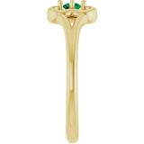 14K Gold Round Natural Emerald Youth Flower Ring - Yellow Gold - view 4