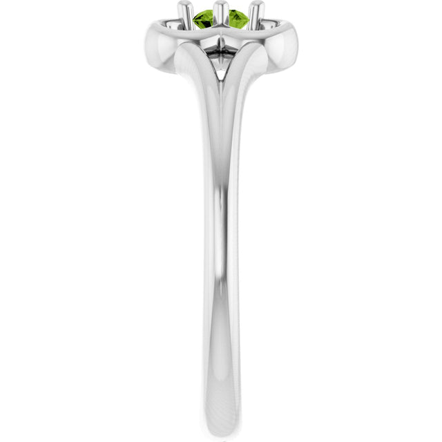 14K Gold Round Natural Peridot Youth Flower Ring - White Gold - view 4