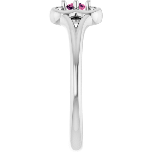 14K Gold Round Natural Pink Tourmaline Youth Flower Ring – 2.5mm Stones - White Gold - view 4