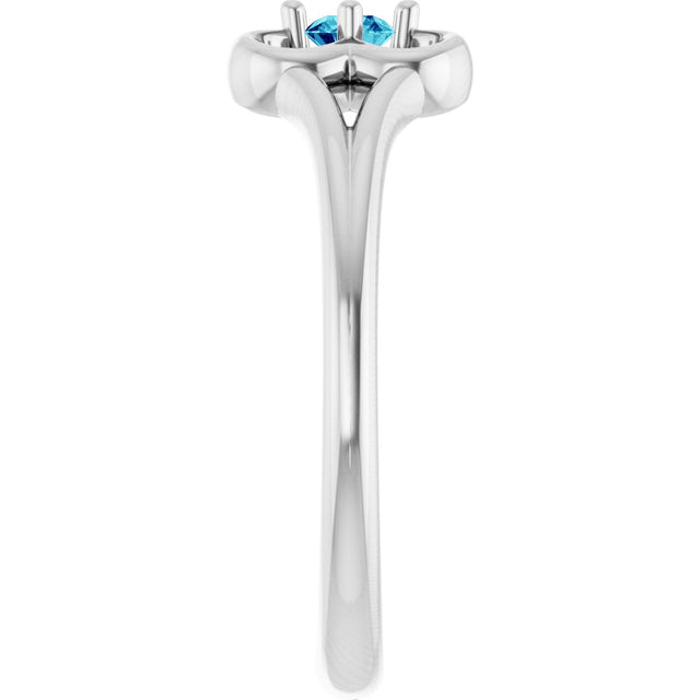 14K Gold Round Natural Blue Zircon Youth Flower Ring - White Gold - view 4