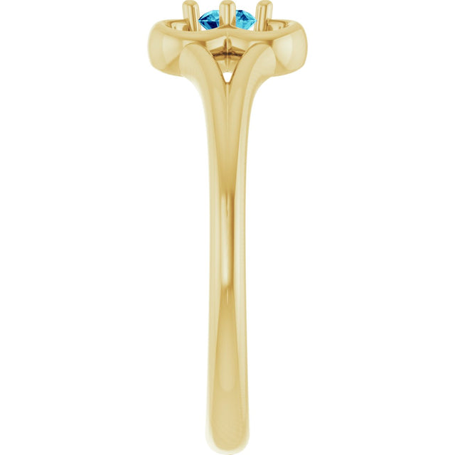 14K Gold Round Natural Blue Zircon Youth Flower Ring - Yellow Gold - view 4
