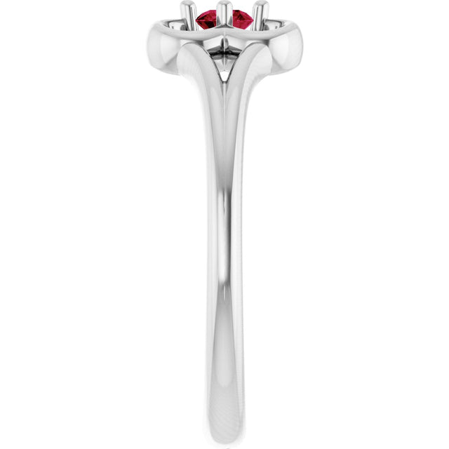 14K Gold Round Natural Ruby Youth Flower Ring - White Gold - view 4