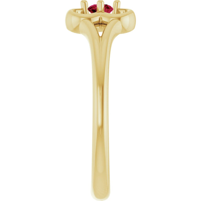 14K Gold Round Natural Ruby Youth Flower Ring - Yellow Gold - view 4
