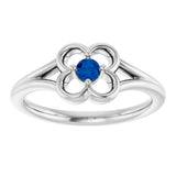 Platinum Round Natural Blue Sapphire Youth Flower Ring - view 3