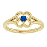 14K Gold Round Natural Blue Sapphire Youth Flower Ring - Yellow Gold - view 3
