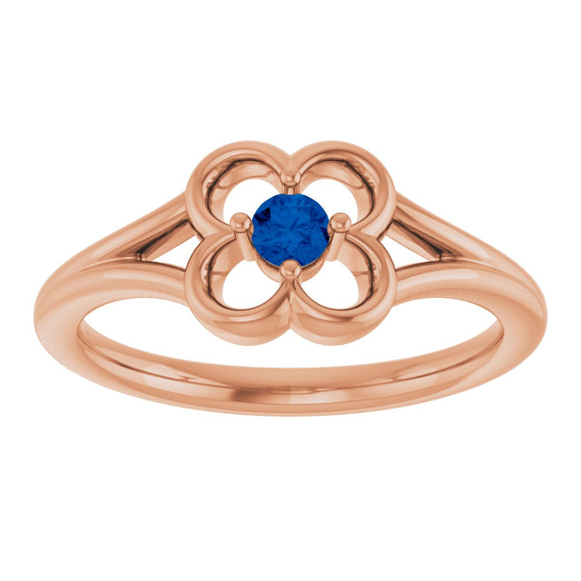 14K Gold Round Natural Blue Sapphire Youth Flower Ring - Rose Gold - view 3