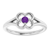 14K Gold Round Natural Amethyst Youth Flower Ring - White Gold - view 3