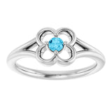 14K Gold Round Natural Aquamarine Youth Flower Ring - White Gold - view 3