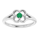 14K Gold Round Natural Emerald Youth Flower Ring - White Gold - view 3