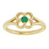 14K Gold Round Natural Emerald Youth Flower Ring - Yellow Gold - view 3