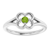 14K Gold Round Natural Peridot Youth Flower Ring - White Gold - view 3