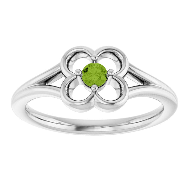 14K Gold Round Natural Peridot Youth Flower Ring - White Gold - view 3