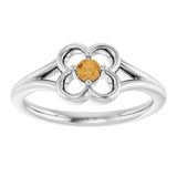 14K Gold Round Natural Citrine Youth Flower Ring - White Gold - view 3