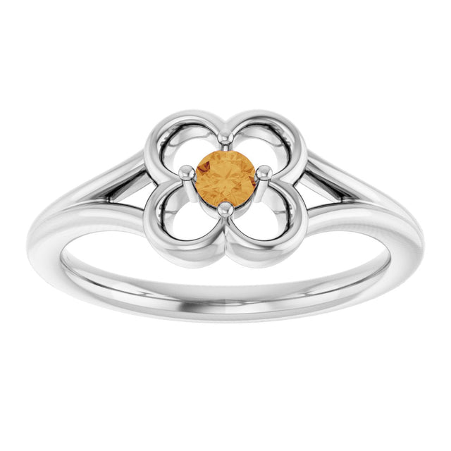 14K Gold Round Natural Citrine Youth Flower Ring - White Gold - view 3