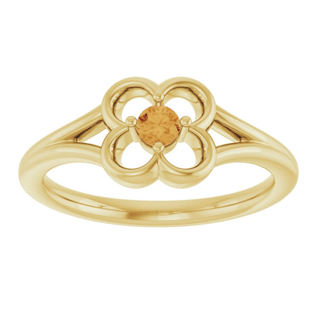 14K Gold Round Natural Citrine Youth Flower Ring - Yellow Gold - view 3
