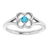 14K Gold Round Natural Blue Zircon Youth Flower Ring - White Gold - view 3