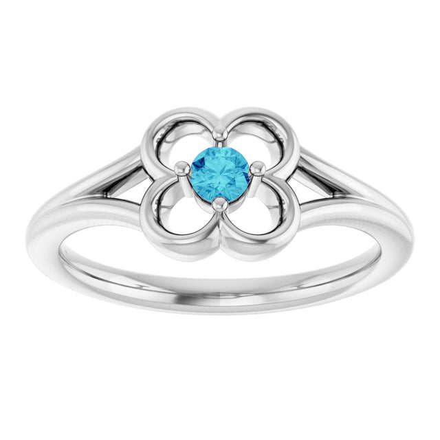 14K Gold Round Natural Blue Zircon Youth Flower Ring - White Gold - view 3