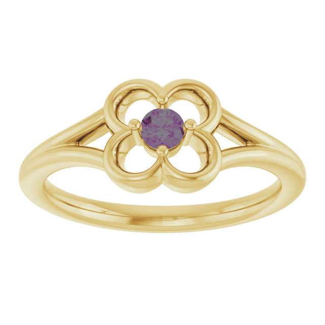 14K Gold Round Natural Alexandrite Youth Flower Ring - Yellow Gold - view 3