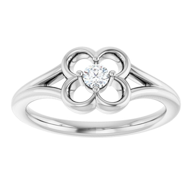 14K Gold Round Natural Diamond Youth Flower Ring - White Gold - view 3