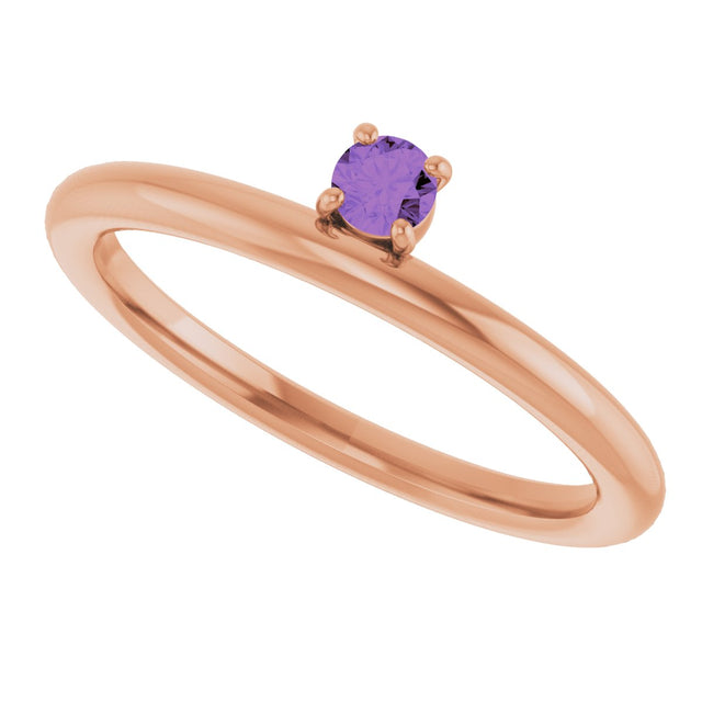 14K Gold Round Natural Amethyst Asymmetric Stackable Ring - Rose Gold - view 6