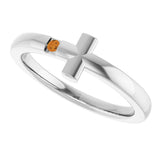 14K Gold Round Natural Citrine Youth Sideways Cross Ring - White Gold - view 4