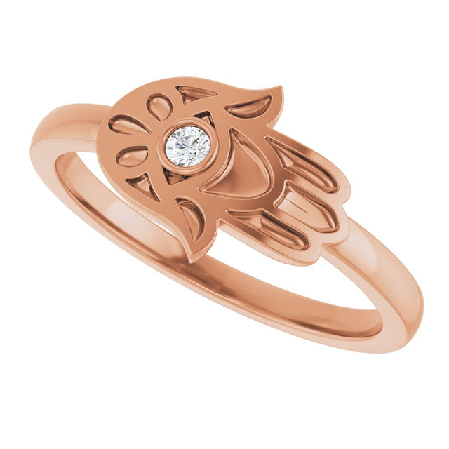 14K Gold Round Natural Diamond Hamsa Ring - Rose Gold - view 5